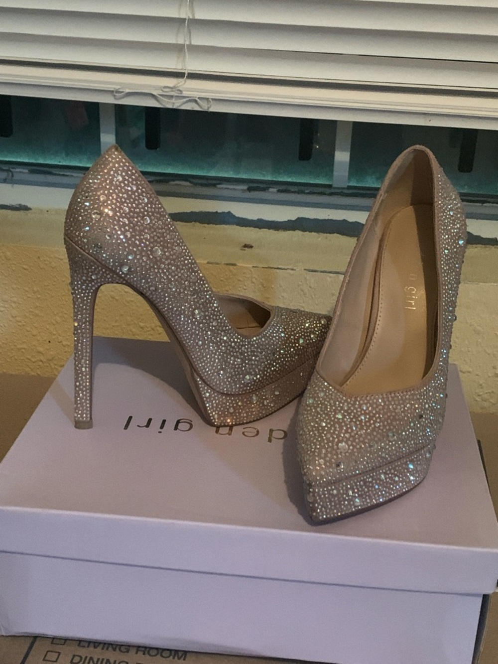 Embellished Champagne High Heel Pumps -  Women's Sparkle Evening Shoe